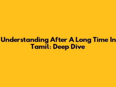 Understanding 'After A Long Time' In Tamil: Deep Dive